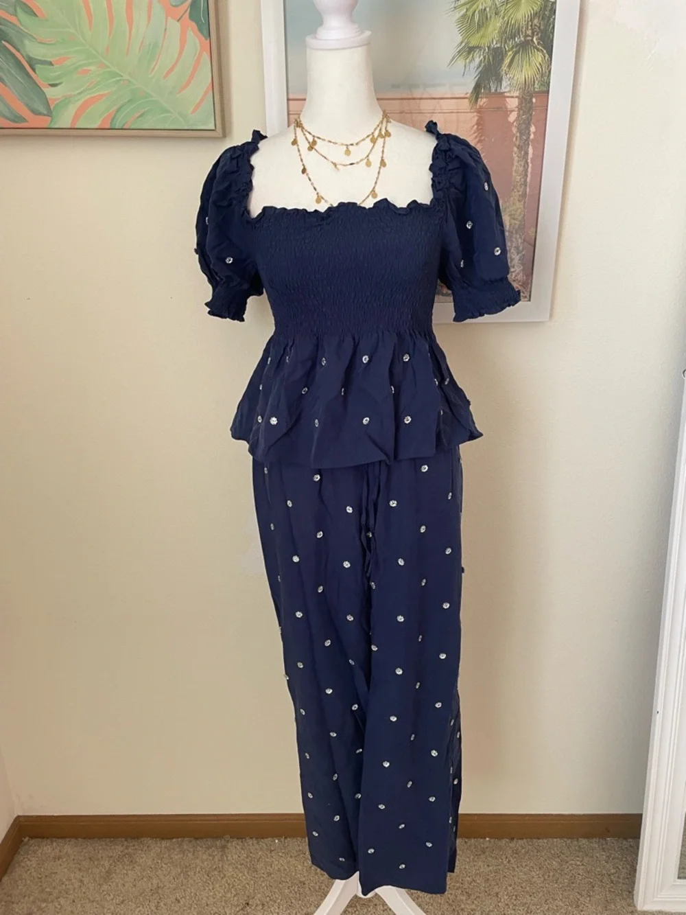 Hill House Jewel Jammie 2 Piece Matching Set Top & Pants Size XS Navy